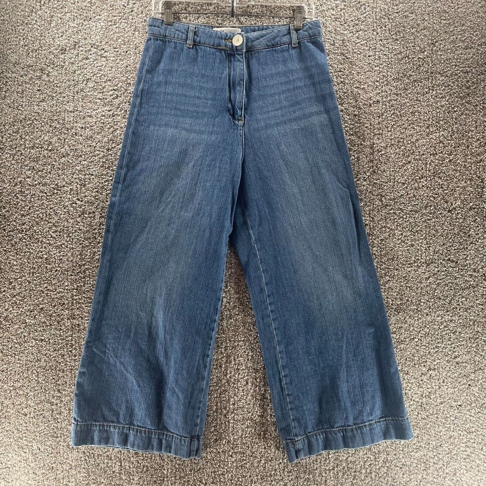 Zara Pants Womens 6 Blue Denim Jeans High Rise Wide Leg Medium Wash Casual